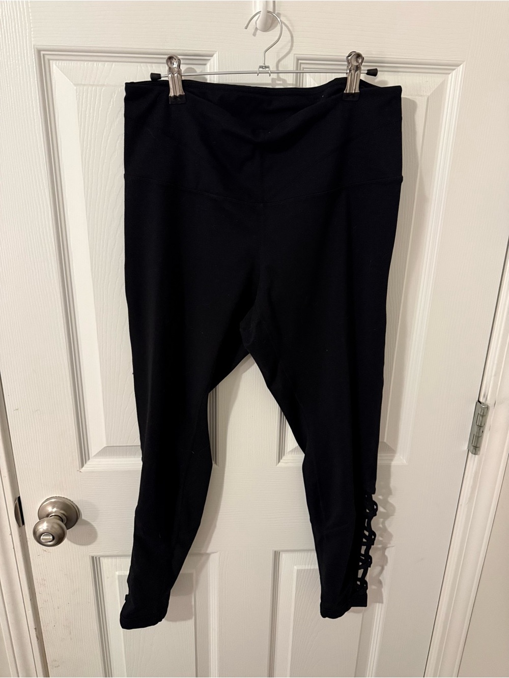 Zella Black High-Waist Capri Leggings with Side Lace-Up Detail